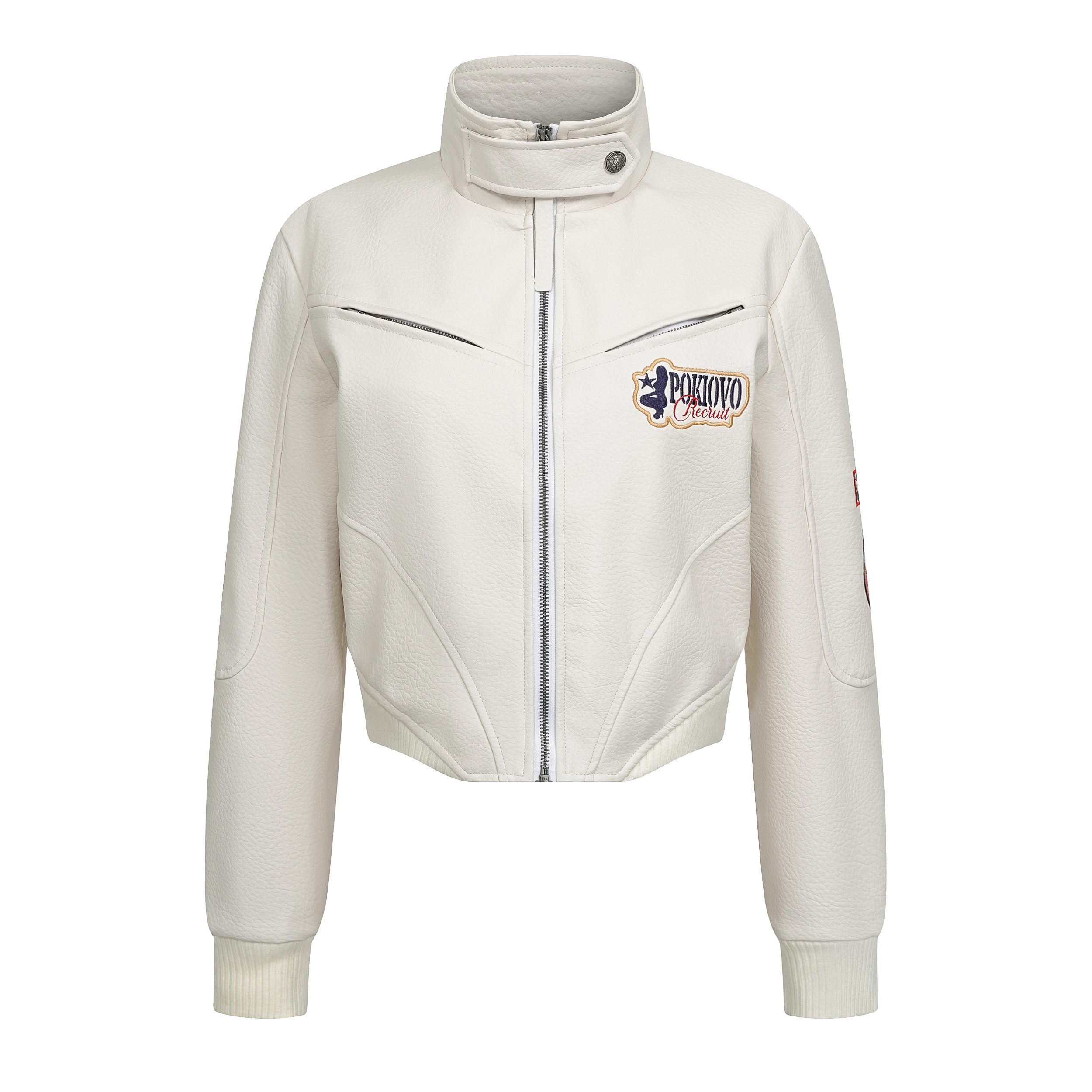 Focus Storm American Retro Moto Style Cool Girl Stand Collar Embroidered Leather Jacket Short Coat Outwear R7008# zx - Focus Storm